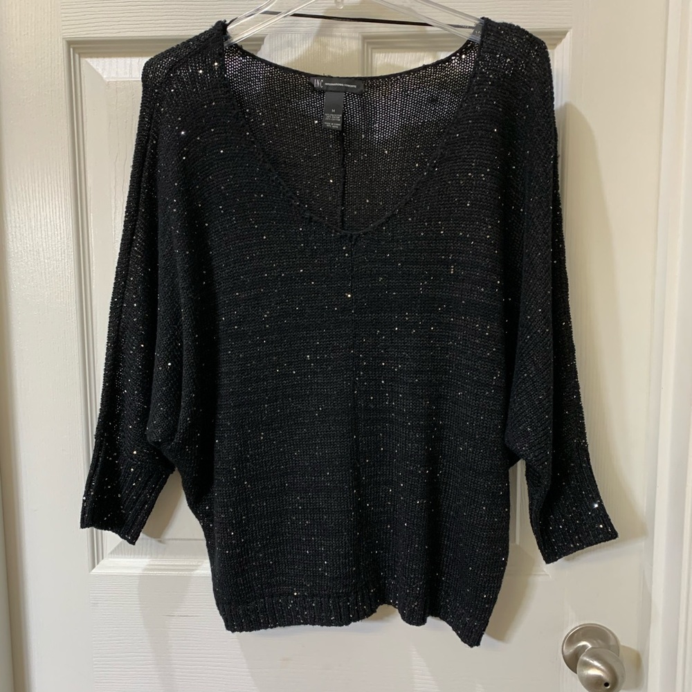 INC Sweater With Silver Sequins Dolman/Batwing Sleeves